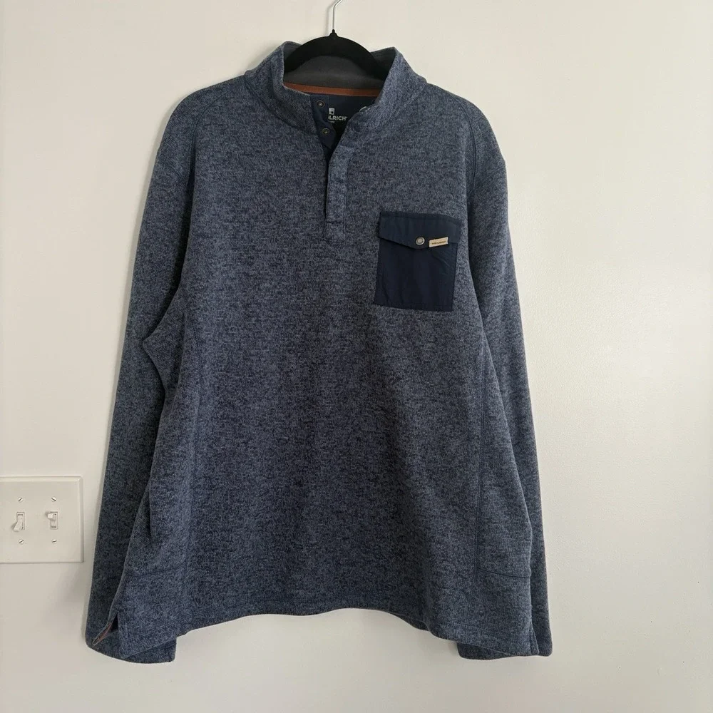 Woolrich Sweater Mens‎ XL Blue Fleece Quarter Snap Mock Neck Pullover Pocket